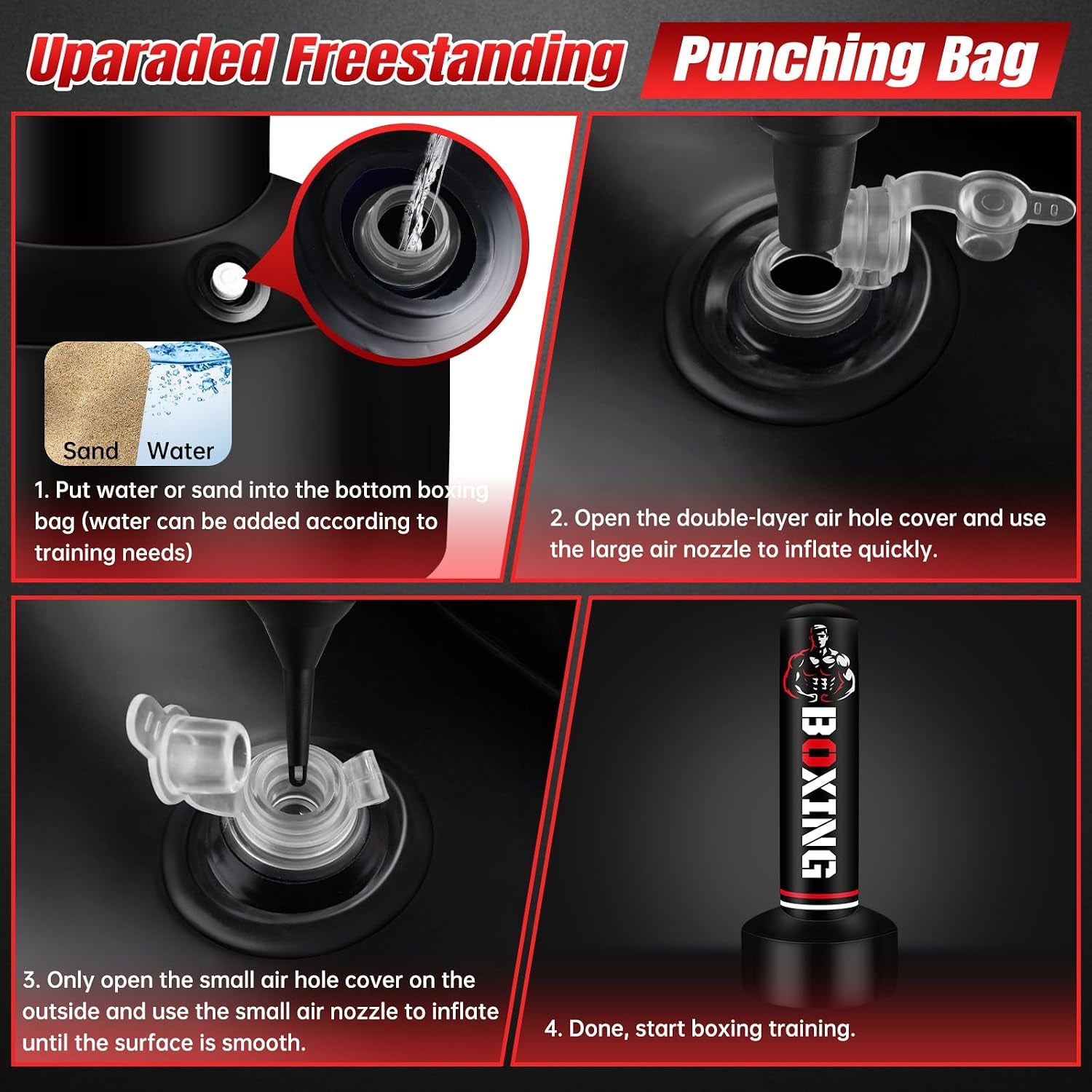 Heavy Freestanding Punching Bag for Adults Teens, 70" Boxing Bag with Stand | Kickboxing Bags Heavy Bag, Women Men Heavy Boxing Bag for Beginners Training MMA Karate Muay Thai Fitness