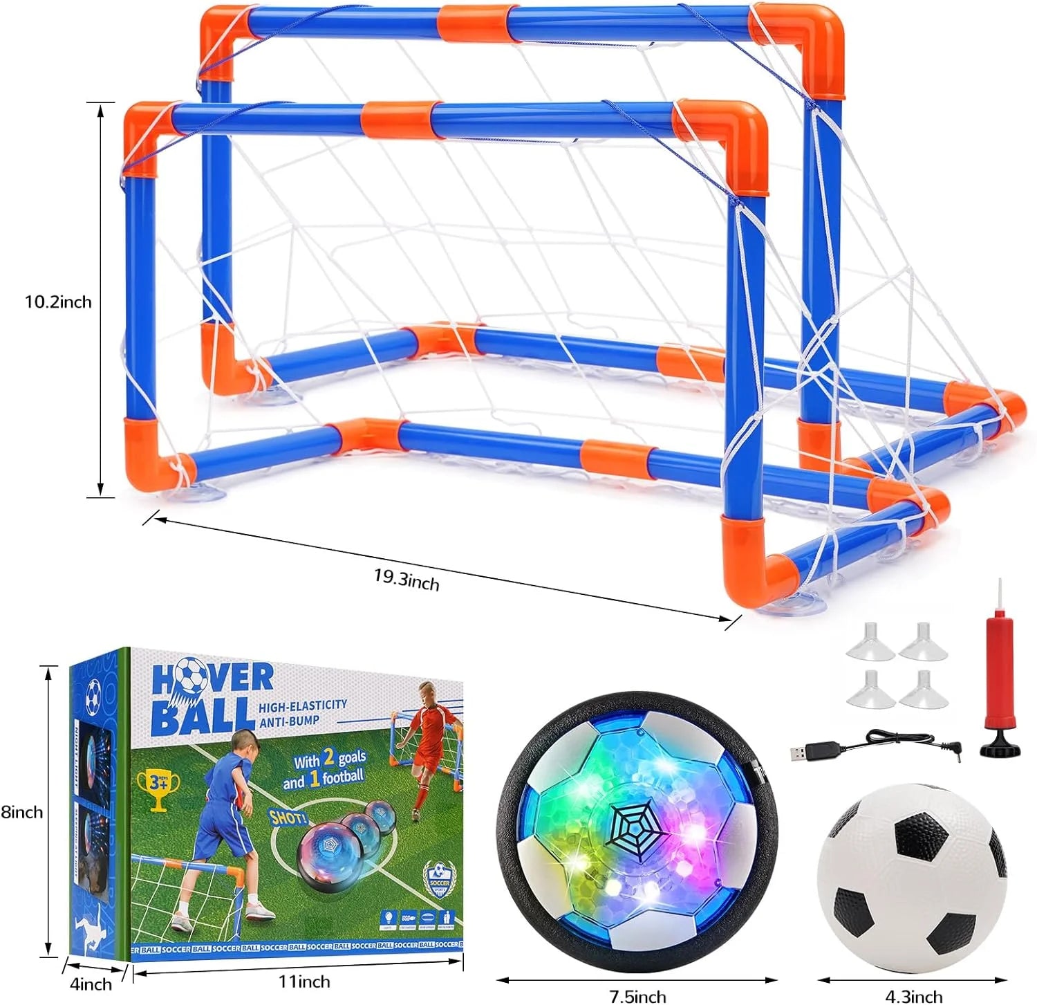 Hover Soccer Ball Set for Kids, Soccer Games with Colorful LED Lights, Indoor Air Soccer and Outdoor Sports Games Toys for Kids Boys Ages 3 4 5 6 7 8-12 with 2 Goal & 1 Kids Soccer Ball