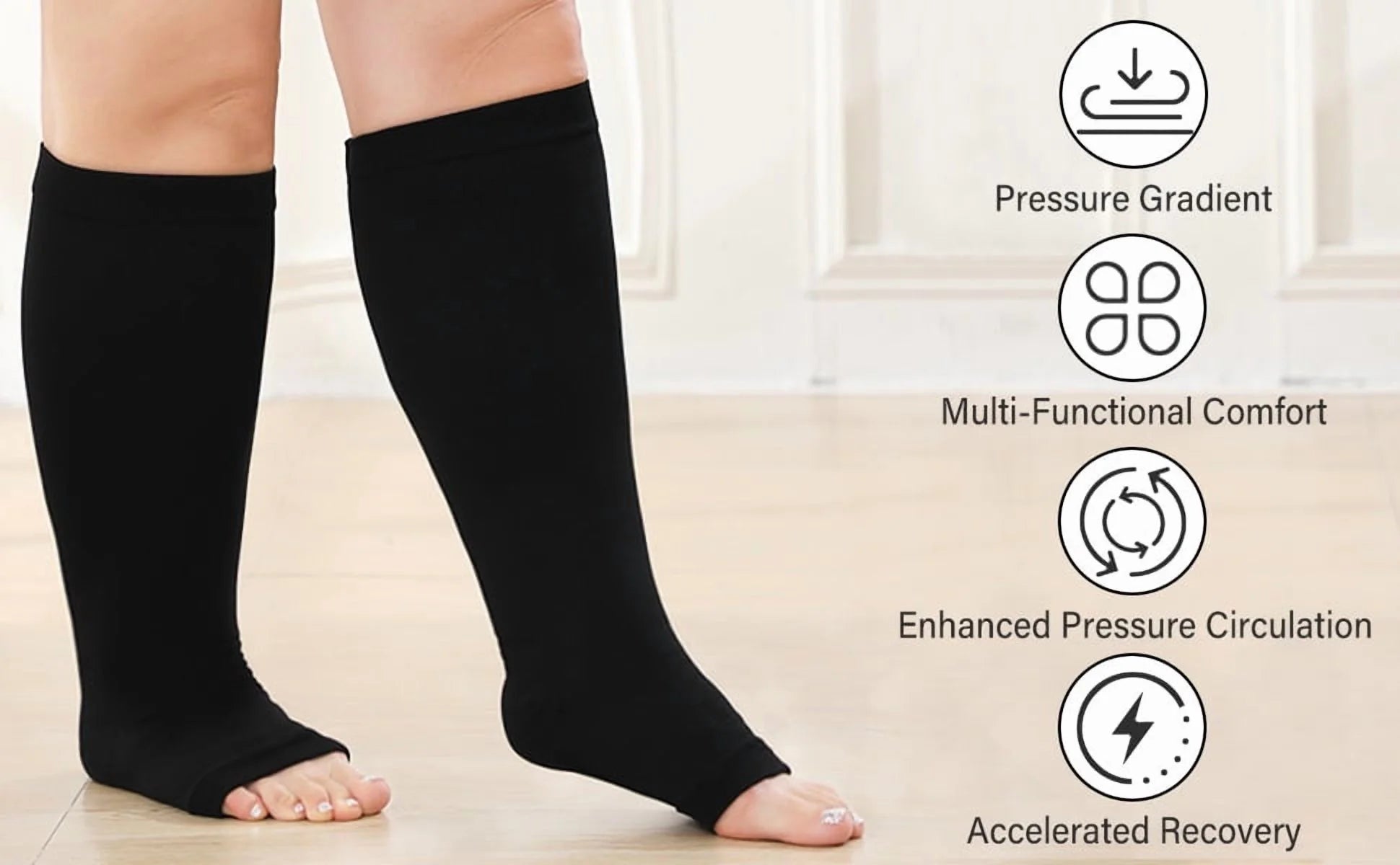 Open Toe Compression Socks Women,  Compression Socks for Women and Men - 2 Pairs of 20-30 Mmhg Knee High Stockings, plus Size Toeless Compression Socks for Women Wide Calf, Mixed Color, 3XL