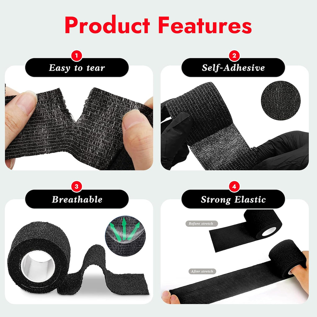 200PCS Pen Covers with 6PCS Grip Tape Tattoo Machien Covers Kit | Machine Wrap Cover Black Pen Bags Sleeves with Black Grip Wrap Self-Adherent Tape Plastic Cover Tattoo Supplies