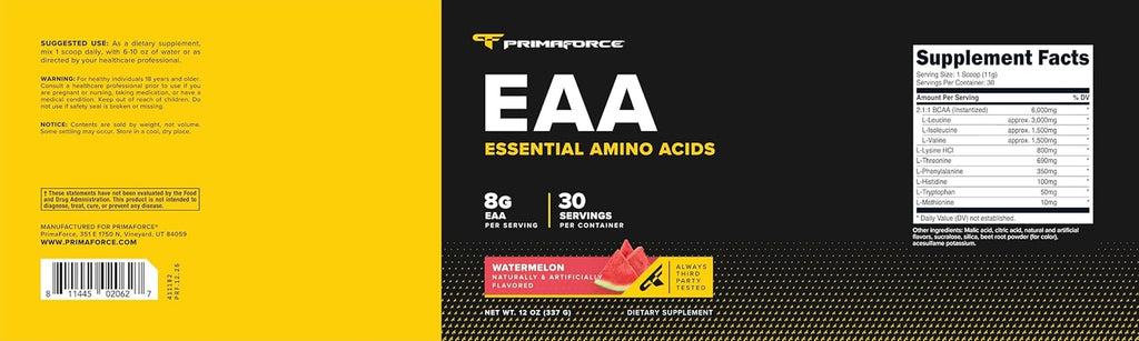 EAA Powder (Watermelon) 30 Servings, Gluten Free | Essential Amino Acids for Pre/Intra Workout and Recovery, Gmo-Free
