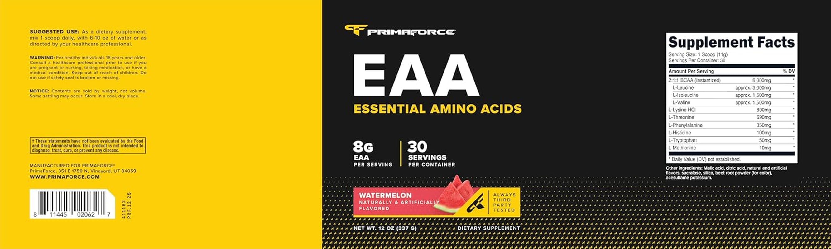 EAA Powder (Watermelon) 30 Servings, Gluten Free | Essential Amino Acids for Pre/Intra Workout and Recovery, Gmo-Free