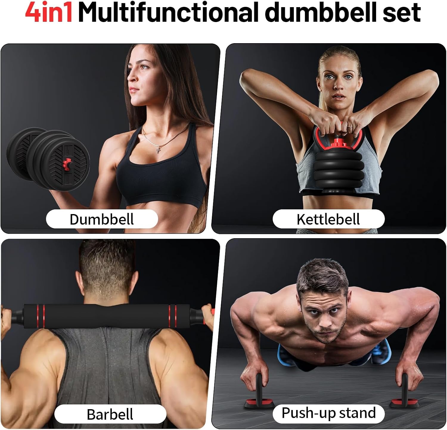 Adjustable Dumbbell, 20/30/45/70/90Lbs Dumbbells Set, 4-In-1 Free Weights for Women/Men Workout Equipment Used as Barbell/Kettlebells/Push up Stand for Home Gym