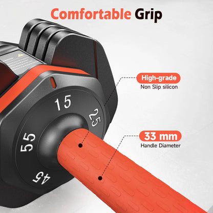 55LB Adjustable Dumbbells Single,15Lb to 55LB Hex Adjustable Dumbbells of 2 Anti-Slip Handle, Suitable for Home Gym Exercise Equipment