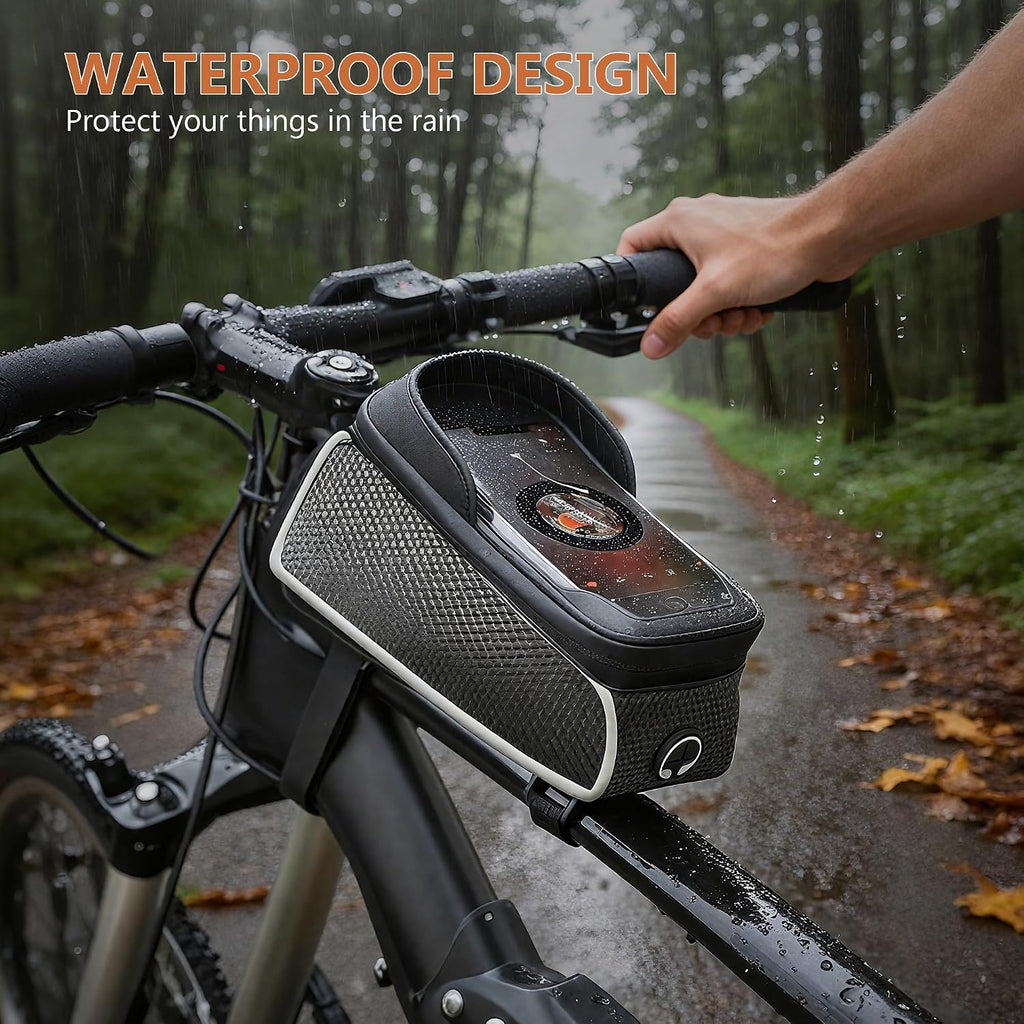 Waterproof Bike/Ebike/Frame Bag,Bike Front Bag for Handlebar,Electric Bike Phone Bag,Bicycle Pouch with Rain Cover,Bike Accessories Storage Bag for Compatible Phone under 7”