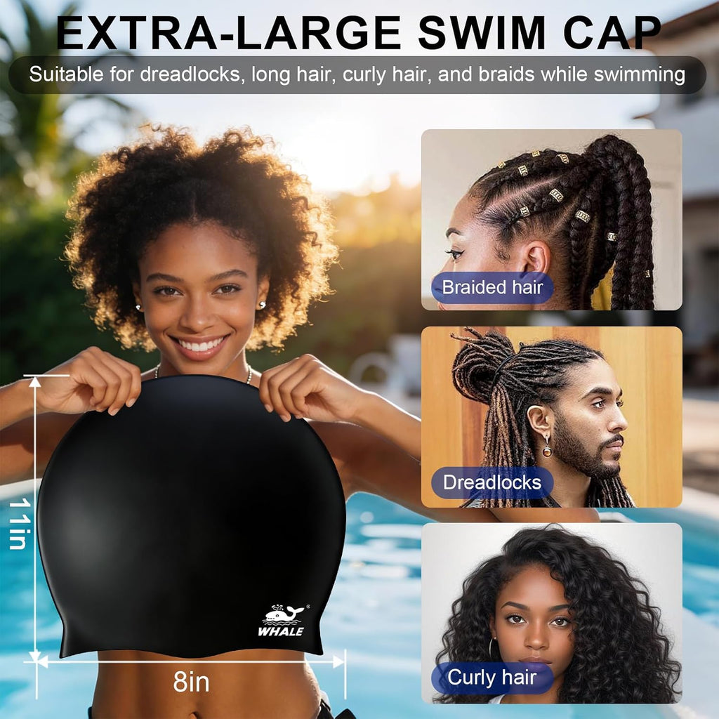 Large Swim Cap, Unisex, Designed Specifically for Long Hair, Made of Waterproof Silicone, Suitable for Long Hair, Thick Braids, and Dreadlocks