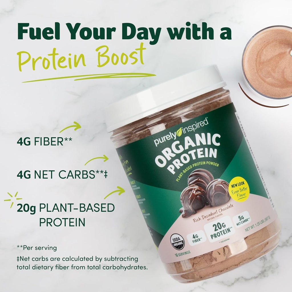 Plant-Based Protein Powder for Men & Women, Rich Decadent Chocolate (16 Servings) - Vegan & Organic - 20G of Pea Protein Powder for Smoothies & Shakes - Dairy-Free, & Gluten-Free