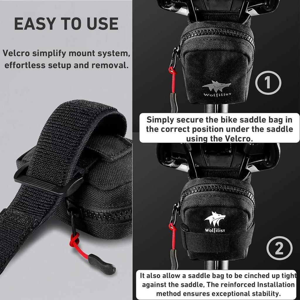 Compact Cycling Saddle Bag - Fits under Bike Seat for Easy Storage - Road Bike & Bicycle Seat Bag - Tiny Durable & Water-Resistant (Large)