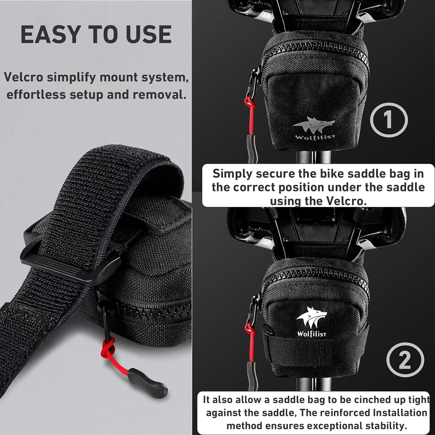 Compact Cycling Saddle Bag - Fits under Bike Seat for Easy Storage - Road Bike & Bicycle Seat Bag - Tiny Durable & Water-Resistant (Large)