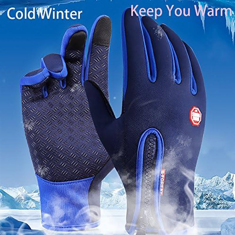 Winter Gloves Touch Screen Warm Gloves Cold Weather Windproof Cycling Driving Riding Bike Telefingers Thermal Gloves Non-Slip Silicone Gel Adjustable Full Finger Mittens