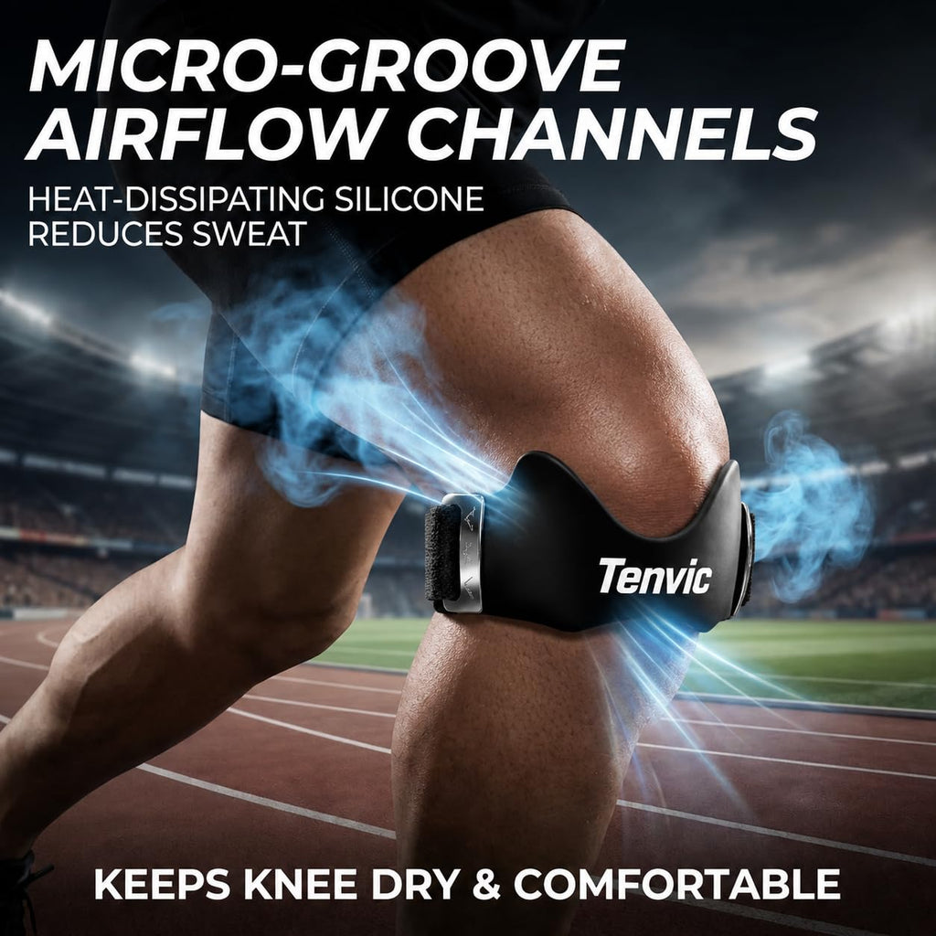 Patella Support Brace Silicone Pad Adjustable (Black) | Adjustable Patella Knee Strap with Silicone Pad Helps Support Knee Stability and Comfort during Running, Sports and Daily Use