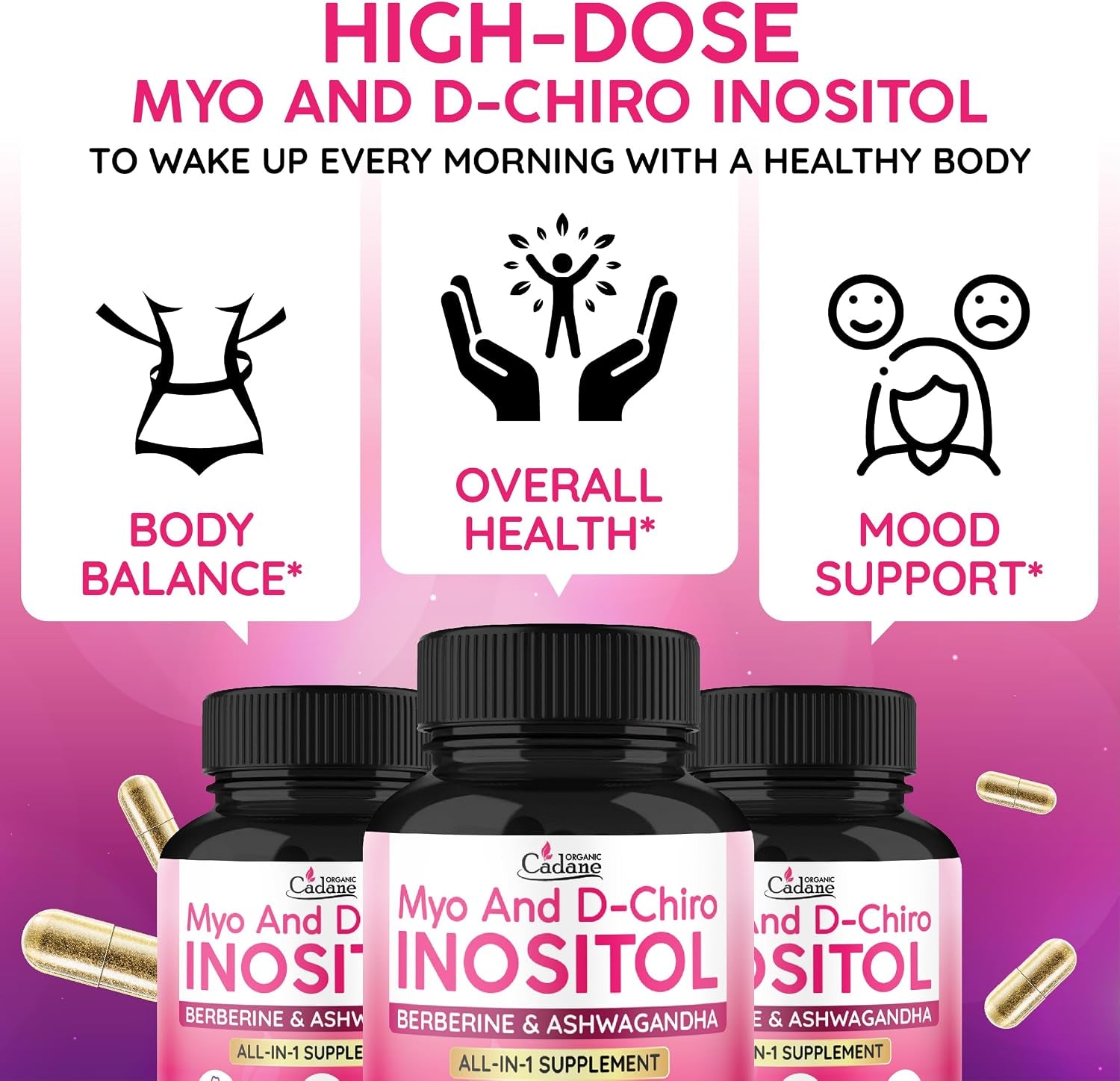 Myo and D-Chiro Inositol Capsules for Women | with Berberine, Ashwagandha, Maca, Chasteberry & 6 More | Cycle Regularity, Body Management | Vegan, Non-Gmo - 90 Capsules