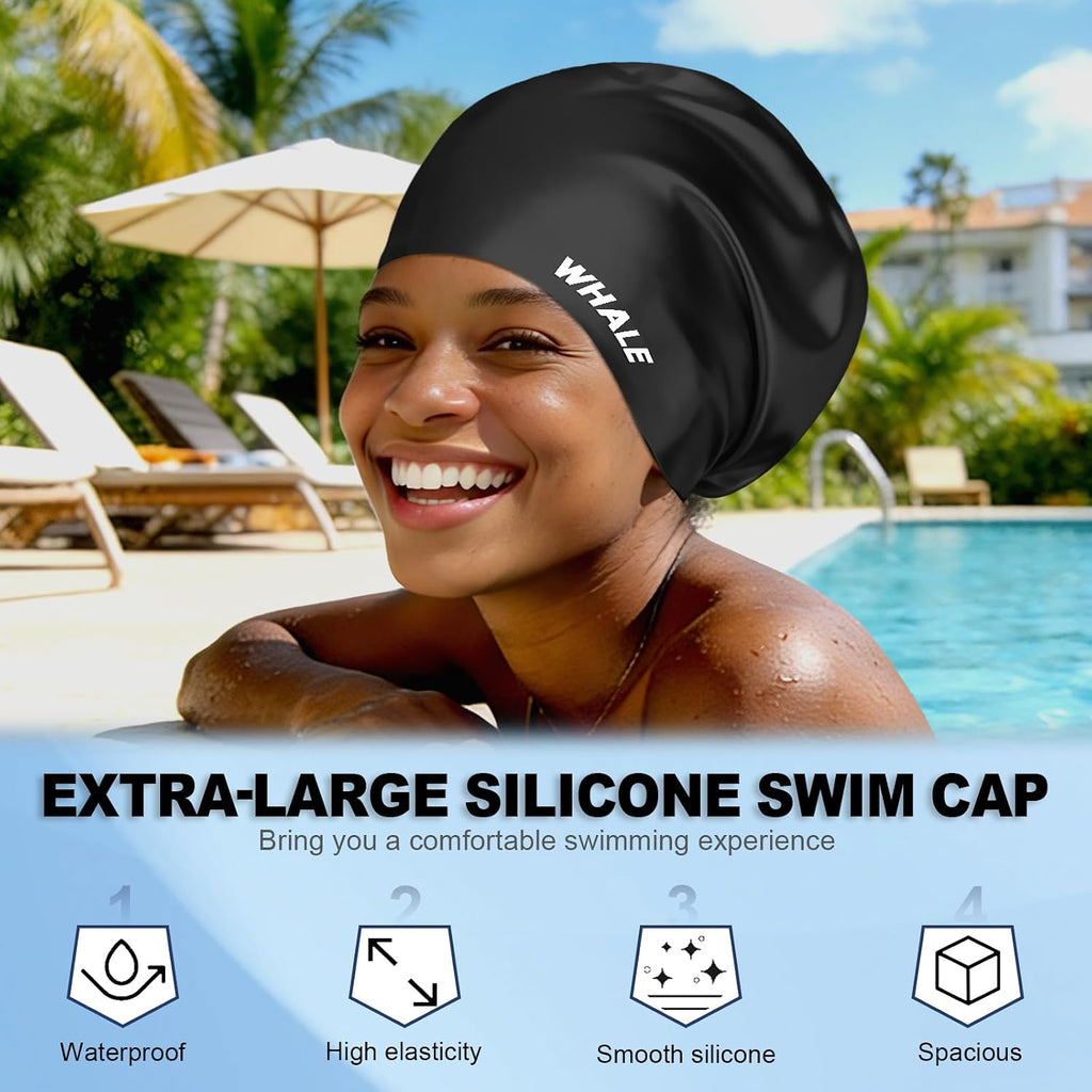 Large Swim Cap, Unisex, Designed Specifically for Long Hair, Made of Waterproof Silicone, Suitable for Long Hair, Thick Braids, and Dreadlocks
