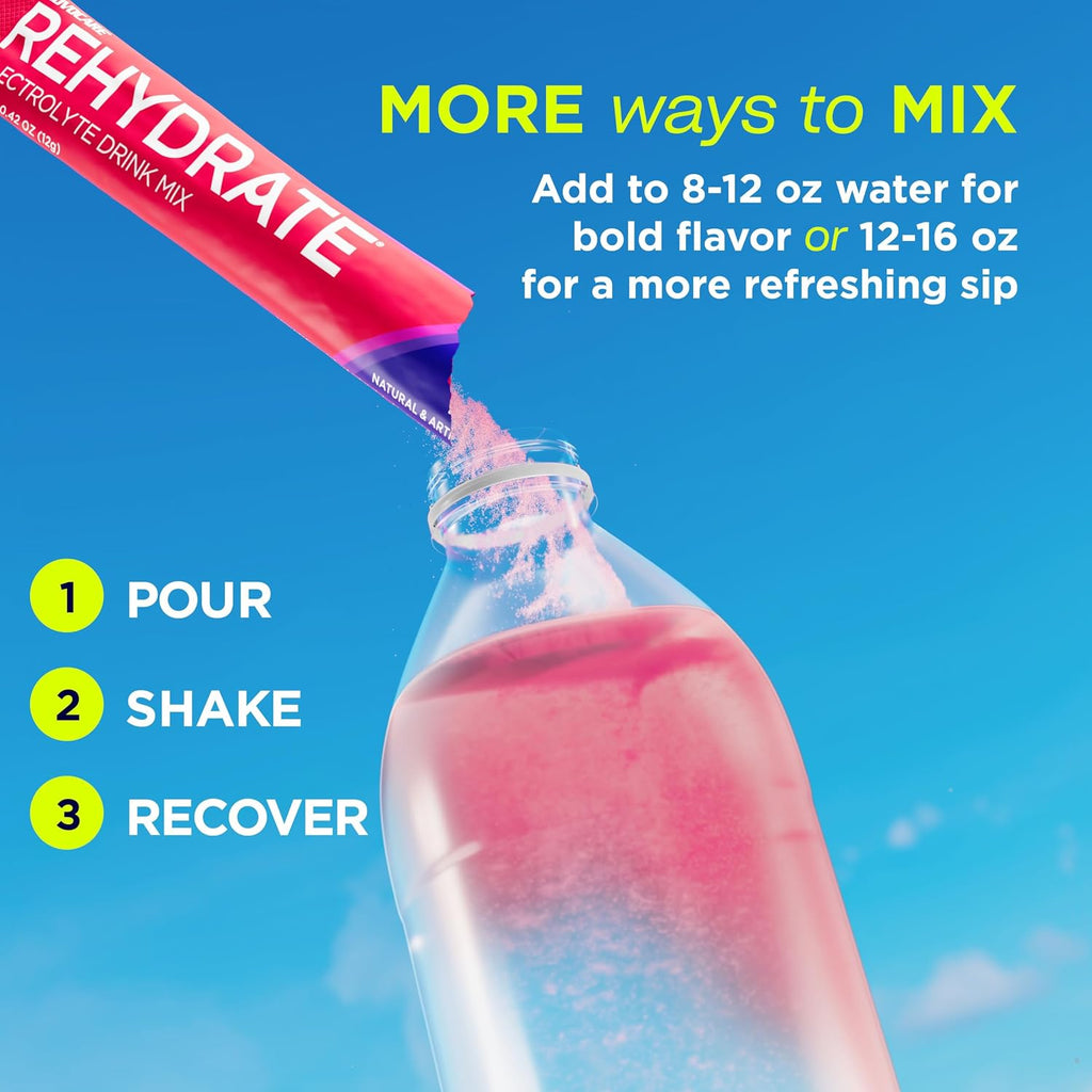 Rehydrate Electrolyte Drink Mix, Fruit Punch, 15 Sticks | Contains Magnesium, Sodium, Potassium & Calcium, Antioxidant and Amino Acid Fortified Powder for Hydration and Recovery