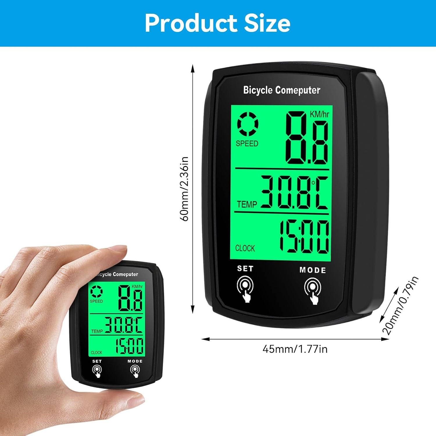Bike Computer Wired, Bicycle Odometer Wired MPH KM/H Bike Speedometer Waterproof Bike Odometer with Touch Sensor Switch, Big Digital LCD Screen, Automatic Wake-Up
