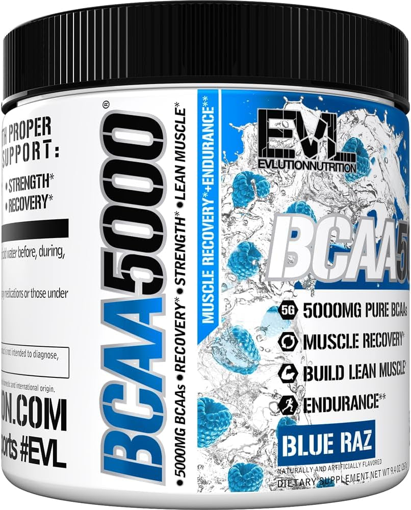 EVL Bcaas Amino Acids Powder - BCAA Powder Post Workout Recovery Drink and Stim Free Pre Workout Energy - 5G Branched Chain Amino Acids Supplement for Men - Blue Raz (Dye Free) | Bcaas Amino Acids Powder - Post Workout Recovery - Stim Free Pre Workout Energy - 5G Branched Chain Amino Acids for Men