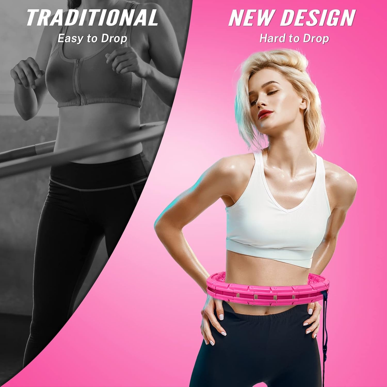 Weighted Fit Hoop, 2 in 1 Weight Loss 24 Detachable Knots Hoops Adjustable Auto-Spinning Ball Great for Resistance Training, Physical Therapy, Home Workouts