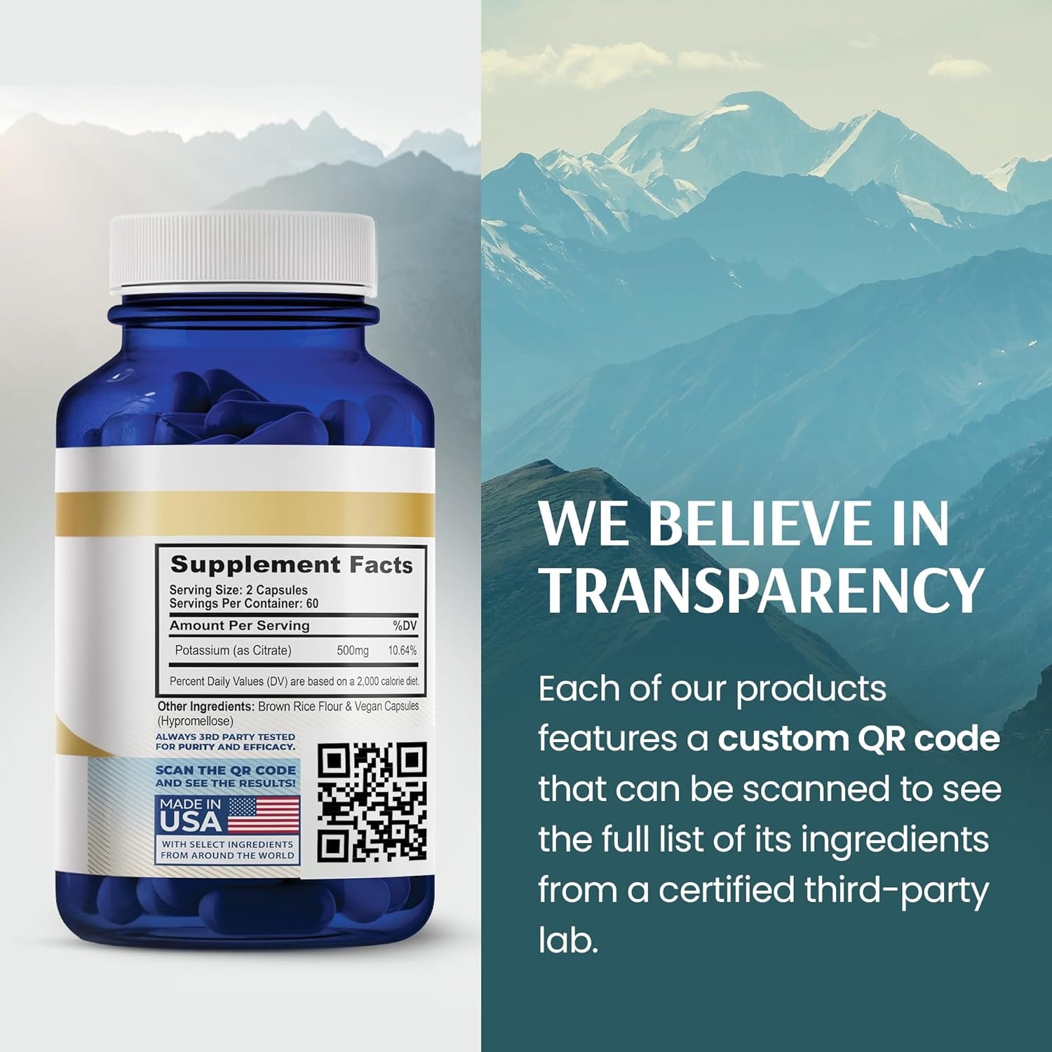 Potassium Citrate Capsules Helps Electrolyte Balance 500 Mg | Supplements for Electrolyte Balance, Muscle & Heart Health - Vegan, Non-Gmo, Gluten Free - 500 Mg, 120 Count