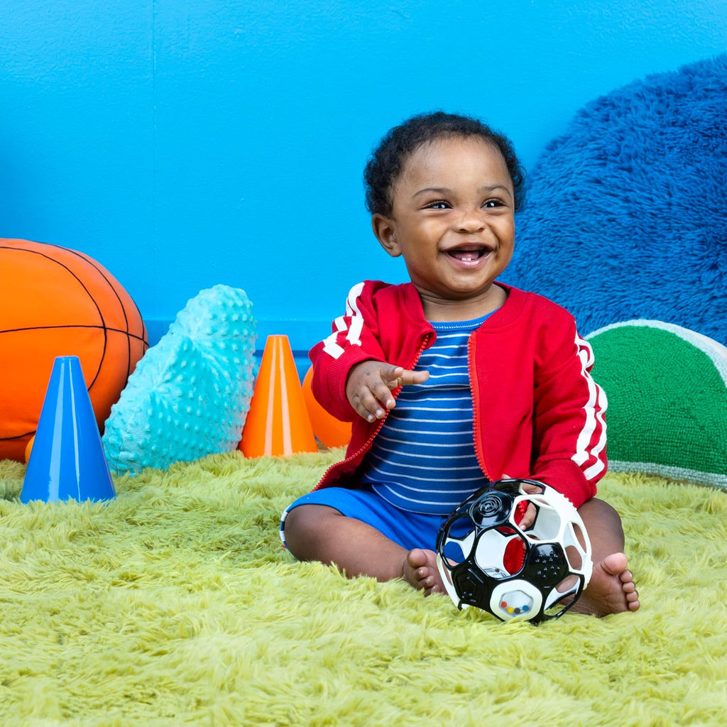 Oball Grippin' Goals Rattle Soccer Ball - Black & White, Easy-Grasp Toy for Newborn and Up