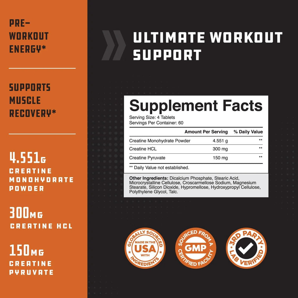 Tri-Phase Creatine Supplement for Muscle Recovery & Muscle Building, 240 Capsules