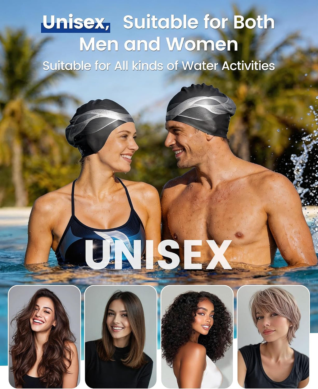 Silicone Swim Cap for Long Hair - X-Large Waterproof Swim Hat for Men Women Adults, Dreadlocks, Braids, Curls & Afros, Black