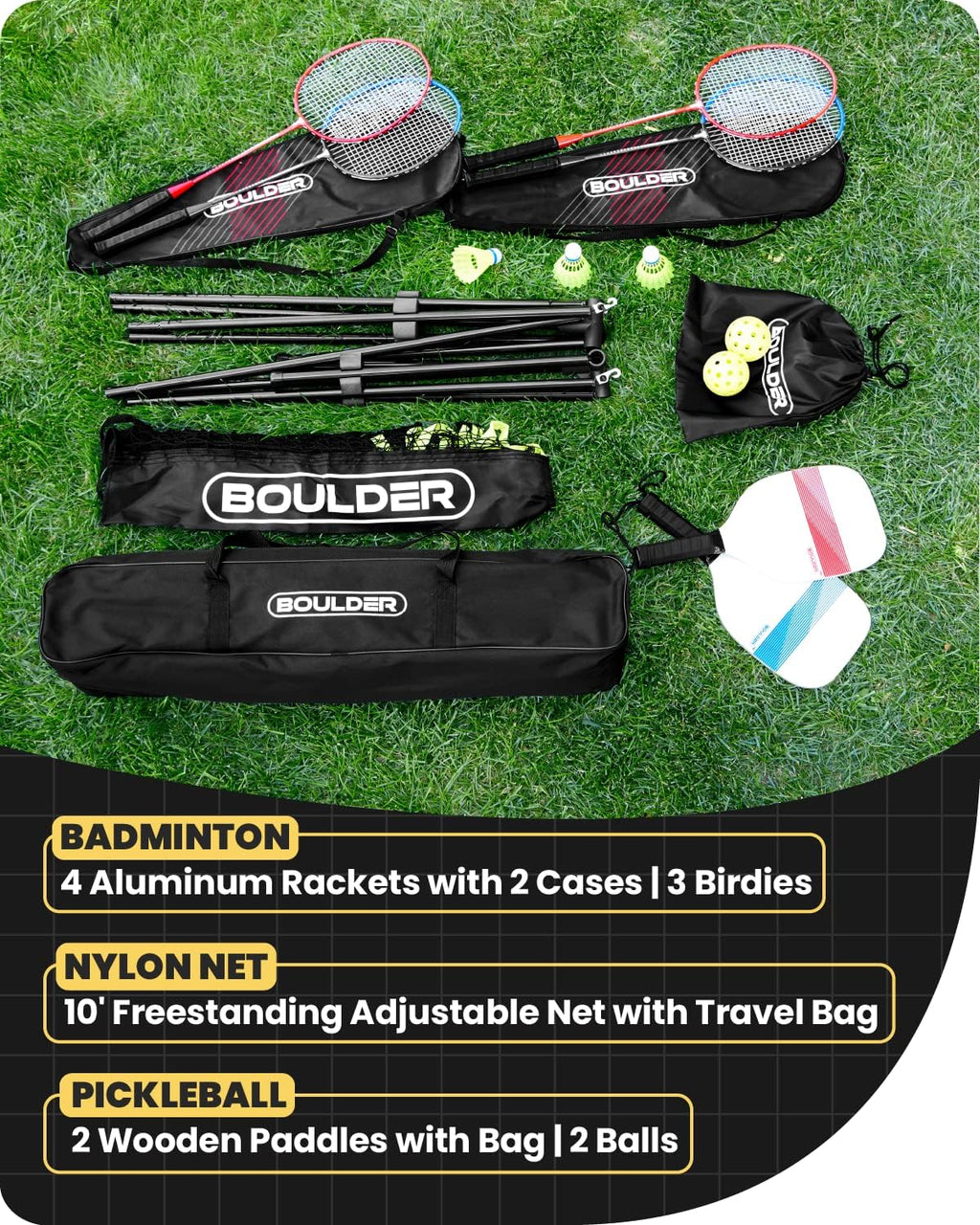 Portable Badminton Pickleball Net - Foldable/Extendable Poles for Multiple Sports Heights (UP to 5 Ft) - Ideal for Tennis, Pickleball, Soccer Tennis - Easy Setup