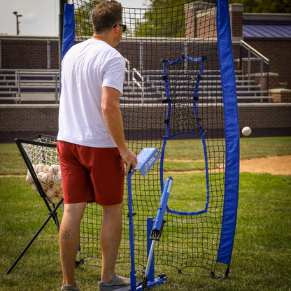 Blue Flame Pitching Machine – Manual Baseball &amp; Softball Trainer, Throws up to 60 MPH, Youth &amp; Adult Practice Tool