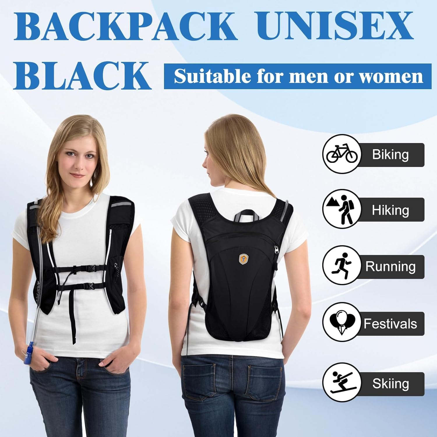 Hydration Backpack with 2L Water Bladder Bag, Lightweight and Breathable Running Vest for Men, Adjustable Chest Straps Water Pack for Cycling Hiking Climbing Outdoor