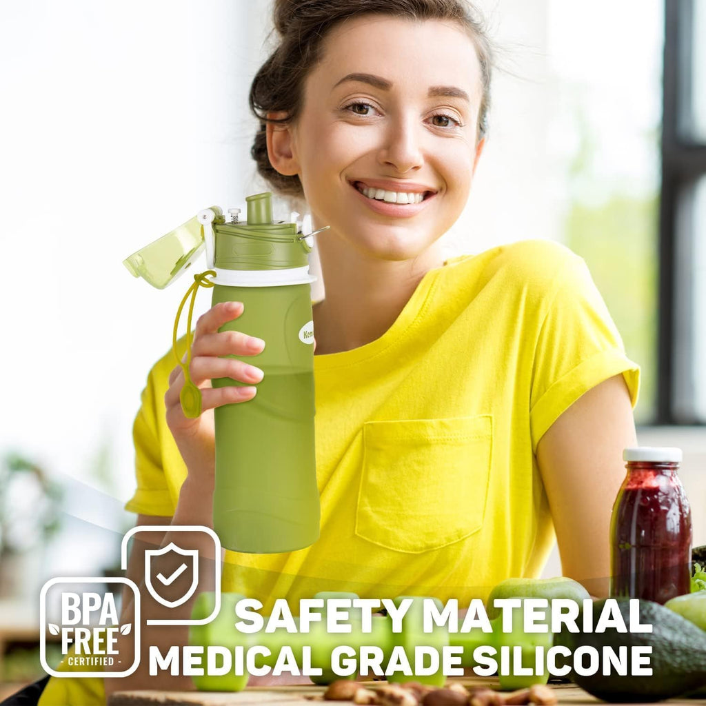 Collapsible Silicone Water Bottles-750Ml,Medical Grade,Bpa Free Travel Water Bottle Can Roll Up,26Oz,Leak Proof Foldable Sports & Outdoor Water Bottles