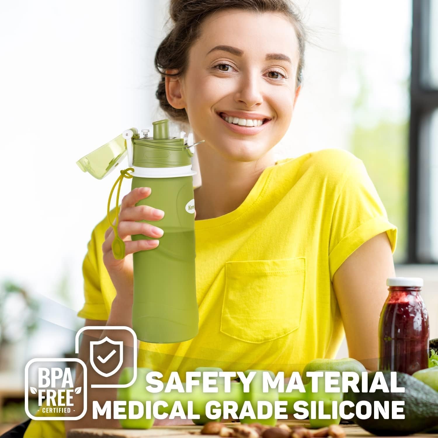 Collapsible Silicone Water Bottles-750Ml,Medical Grade,Bpa Free Travel Water Bottle Can Roll Up,26Oz,Leak Proof Foldable Sports &amp; Outdoor Water Bottles