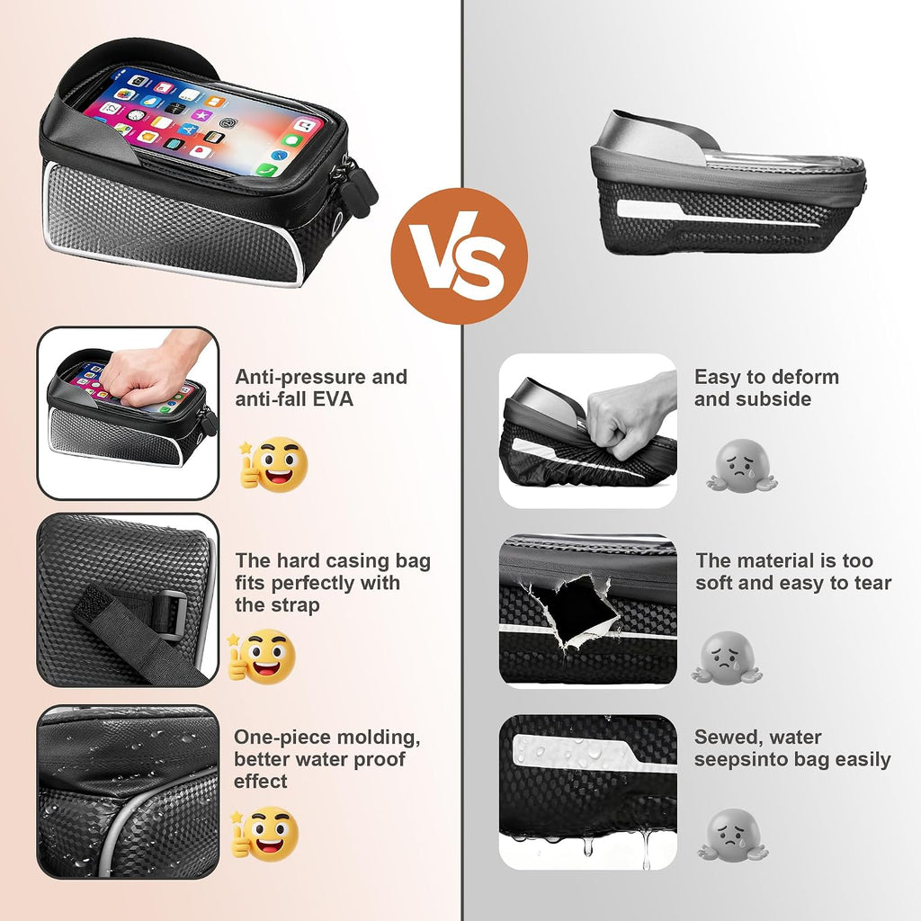 Waterproof Bike/Ebike/Frame Bag,Bike Front Bag for Handlebar,Electric Bike Phone Bag,Bicycle Pouch with Rain Cover,Bike Accessories Storage Bag for Compatible Phone under 7”