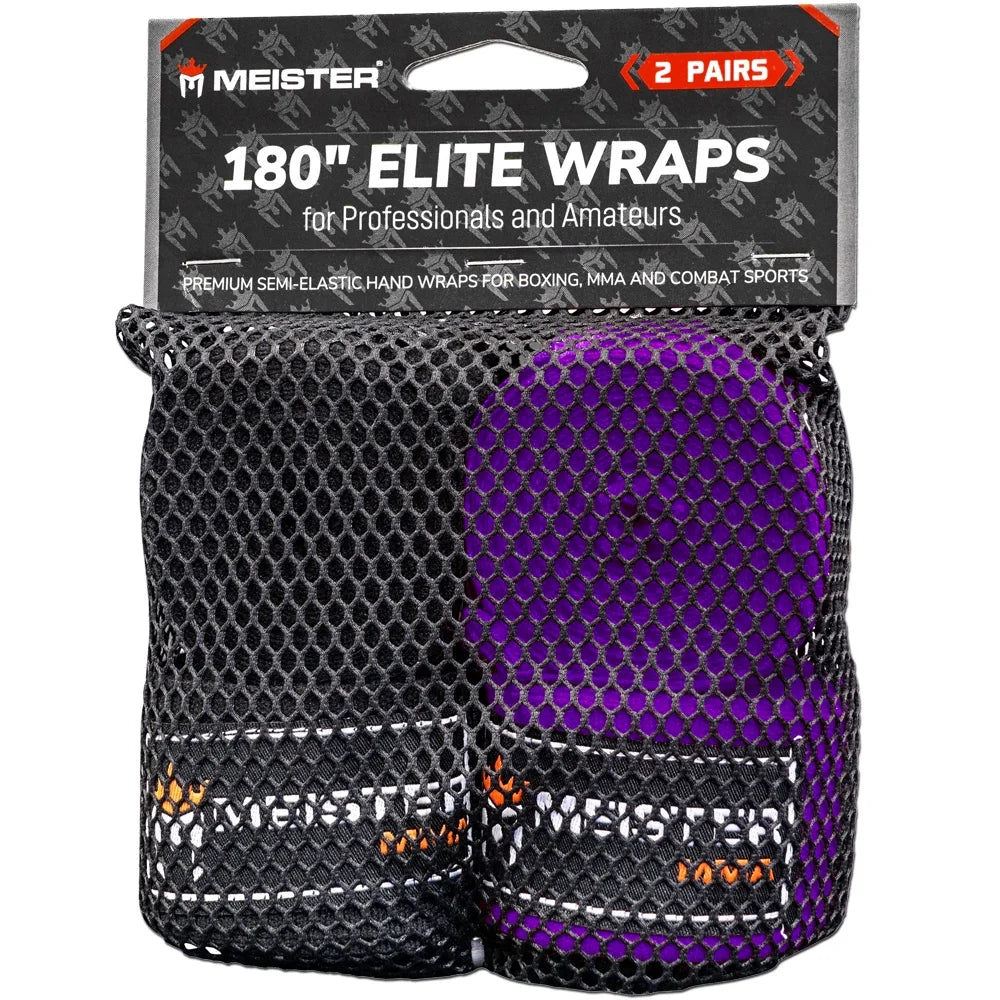 ELITE 180" Premium Adult Hand Wraps for MMA &amp; Boxing - 2 Pair Pack W/ Mesh Bag