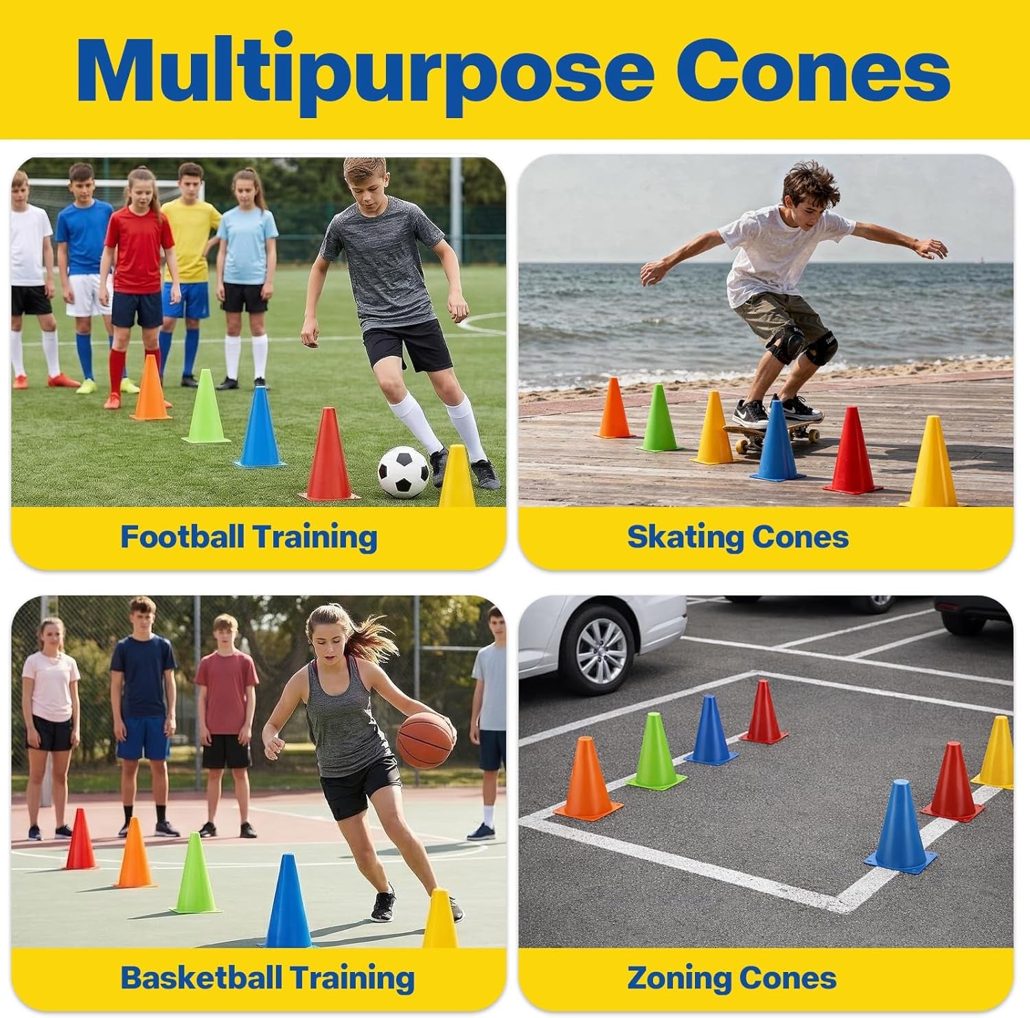 30 Pack Plastic Training Cones, 9 Inches Traffic Cones Indoor Outdoor Sports Agility Cones Soccer Flexible Cone Sets for Soccer, Skating, Drills, Football, Basketball, Assorted Colors