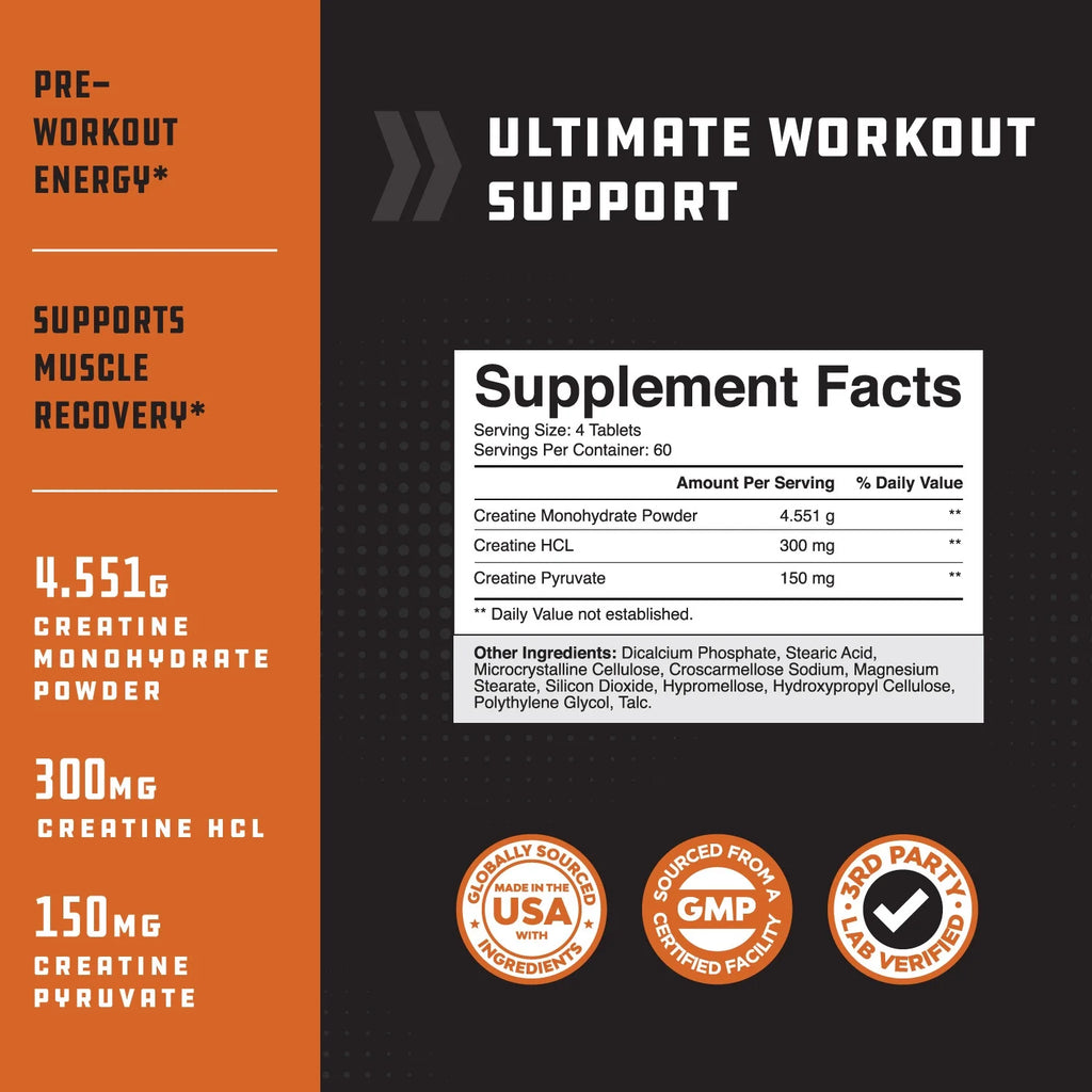 Tri-Phase Creatine Supplement for Muscle Recovery & Muscle Building, 240 Capsules