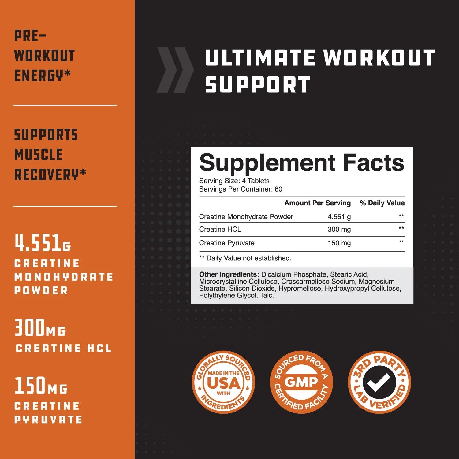Tri-Phase Creatine Supplement for Muscle Recovery &amp; Muscle Building, 240 Capsules