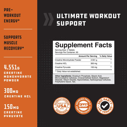 Tri-Phase Creatine Supplement for Muscle Recovery &amp; Muscle Building, 240 Capsules