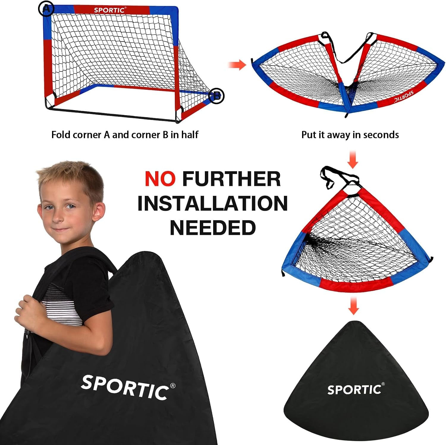 2 Pack 4' X 3' Soccer Goal Net Set, Pop up Kids Practice Soccer Goals for Indoor and Outdoor.Portable Soccer Net with Carrying Bag & Ground Pegs, Perfect for Backyard, Field, Court
