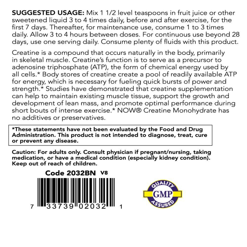 NOW Sports Creatine Monohydrate 200 Servings Energy Mass Building Supplement