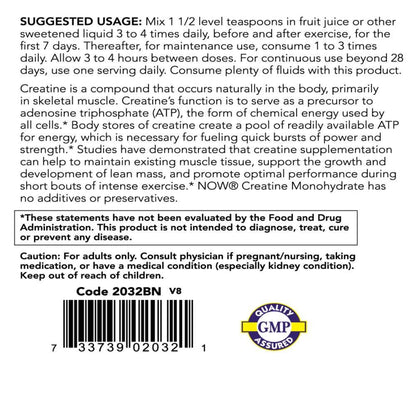 NOW Sports Creatine Monohydrate 200 Servings Energy Mass Building Supplement