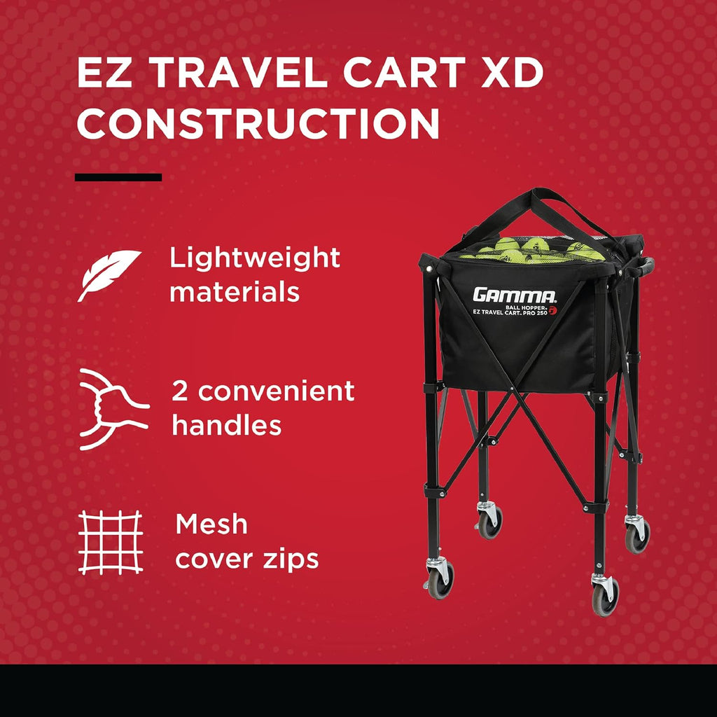 Sports EZ Travel Cart, Tennis & Pickleball Hopper, Padel, Portable Compact Design, Sturdy Lightweight Construction, EZ Bags, 150 or 250 Capacity, Premium Carrying Case Included