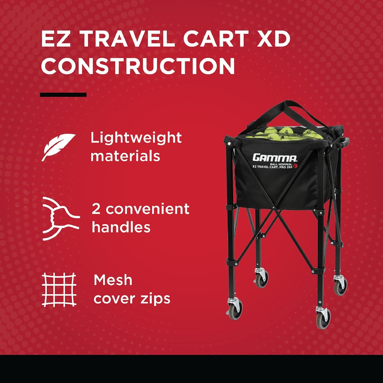 Sports EZ Travel Cart, Tennis & Pickleball Hopper, Padel, Portable Compact Design, Sturdy Lightweight Construction, EZ Bags, 150 or 250 Capacity, Premium Carrying Case Included