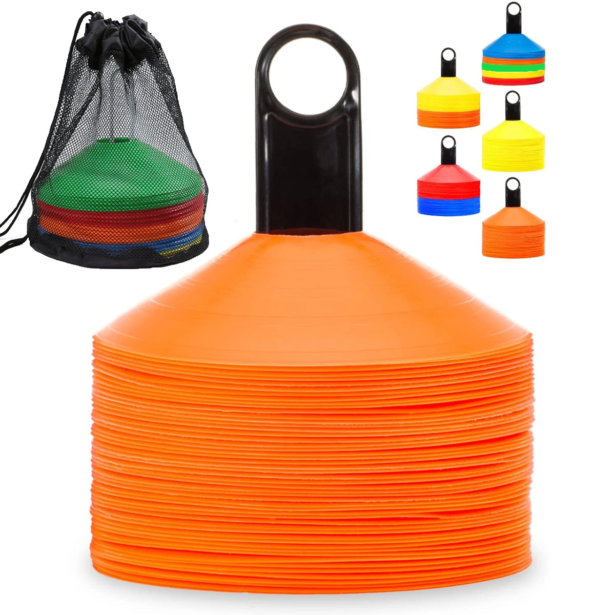 Set of 50 Agility Soccer Cones with Carry Bag Logo Disc and Holder for Training Football Kids Sports Field Cone Markers