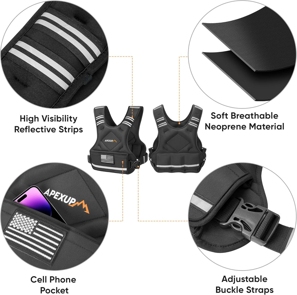 Adjustable Weighted Vest, 4-10Lb/12-18Lb/20-32Lb Vest with 6 Ironsand Weights and Large Pocket, Weight Vest for Men Women Strength Training, Running, Walking