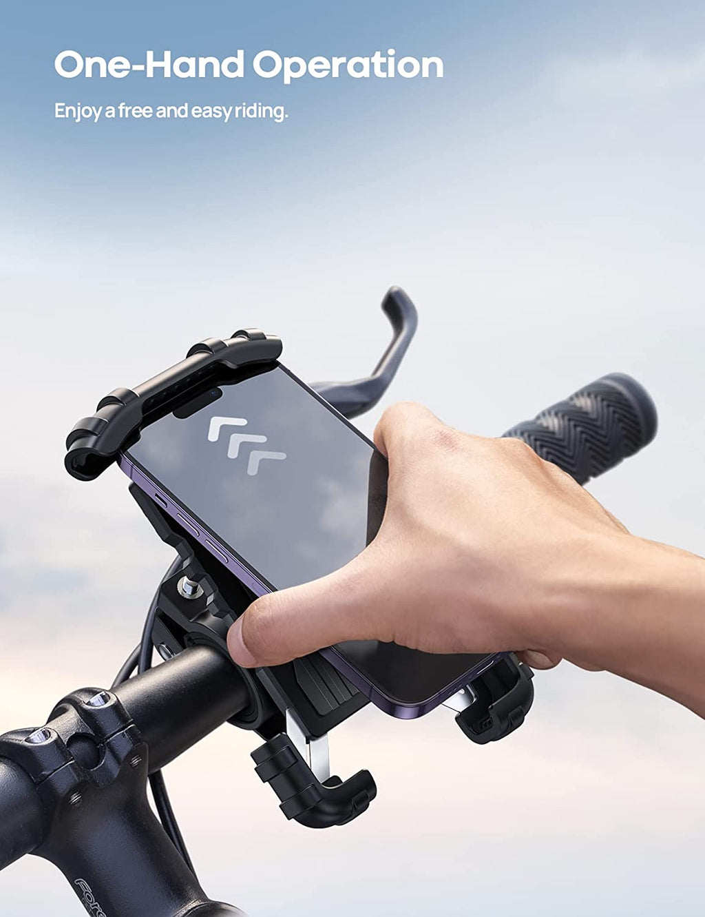 Bike Phone Holder Motorcycle Mount - One-Hand Operation, Lockable | 360° Rotation Handlebar Clamp for 4.7-6.8" Iphone 17 Pro Max Air, Rubber Protect, Road Mountain Bike E-Bike Scooter Holder