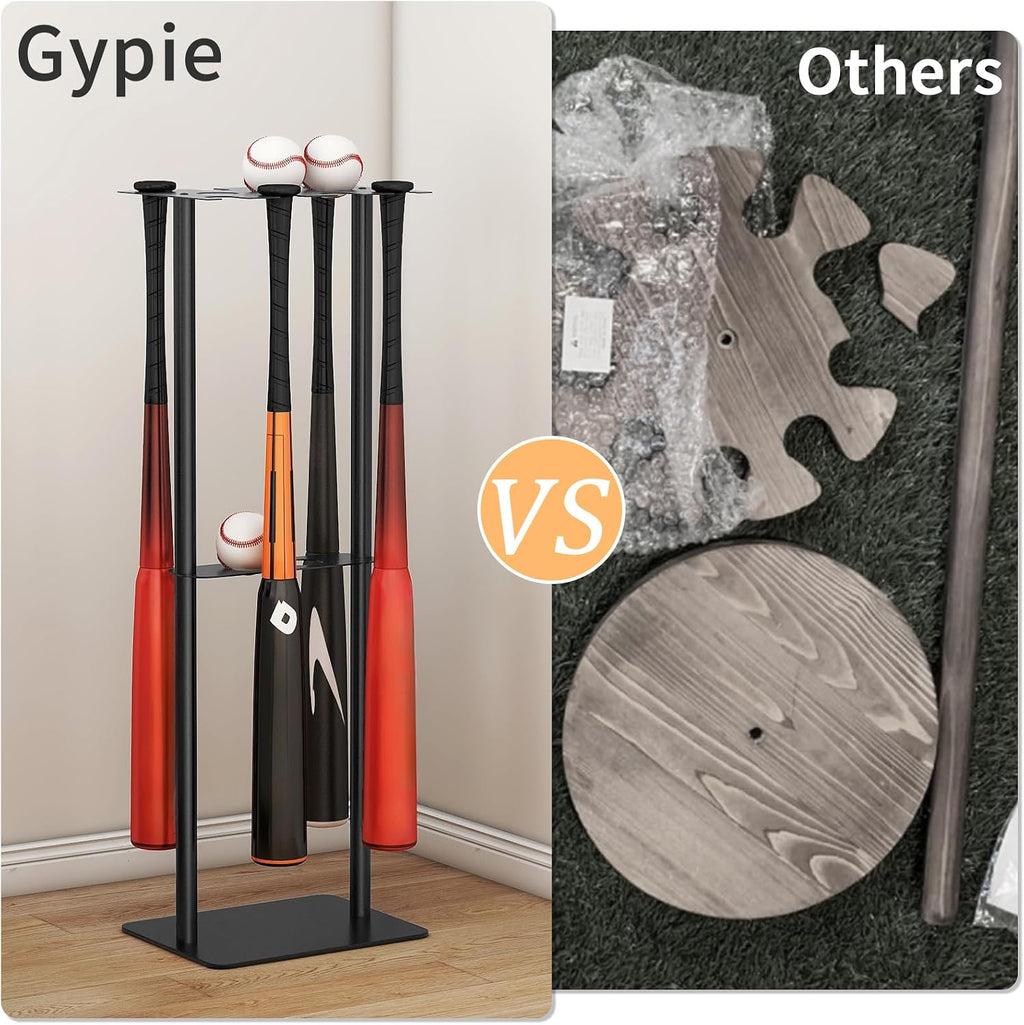 Baseball Bat Holder Stand, 8 Bats 5 Balls Softball Bat Display, Black | Free Standing, Baseball Storage Display, Living Room, Bedroom, Warehouse
