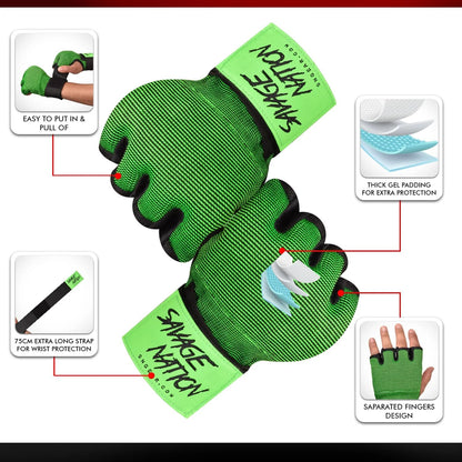 Boxing Hand Wraps Gel Padded Inner Gloves with Wrist Wraps for MMA, Muay Thai, Kickboxing, Training Green (L/XL)