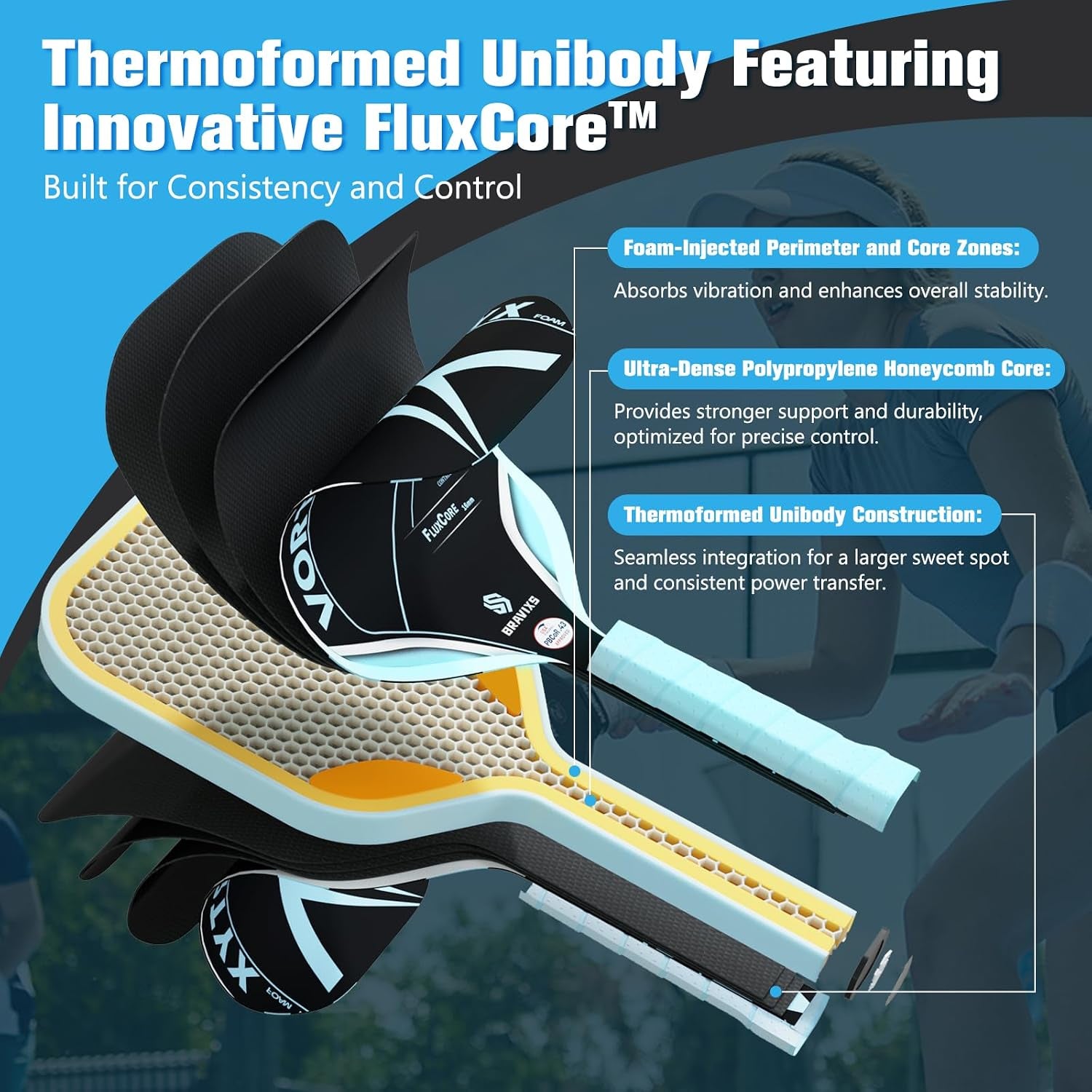 Vortyx Pickleball Paddle, Next-Gen Thermoformed Unibody, Raw Toray T700 Carbon Fiber Friction Surface, 16Mm Fluxcore (4Th Gen Core), USA Pickleball Approved (USAPA), Professional Performance