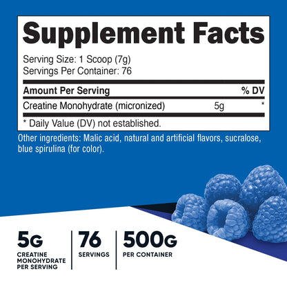 Creatine Monohydrate Supplement Powder (500 Grams) (Blue Raspberry)