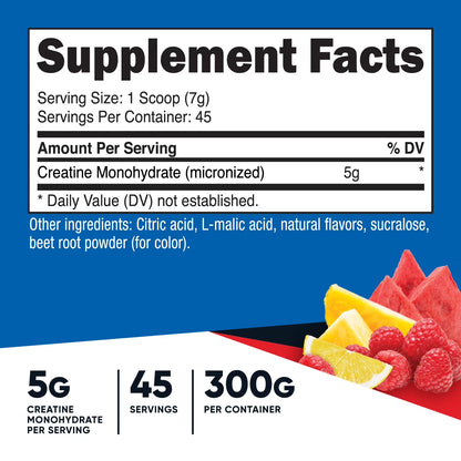 Creatine Monohydrate Powder (Fruit Punch) 300 Grams - Micronized Creatine Monohydrate, 5 Grams per Serving