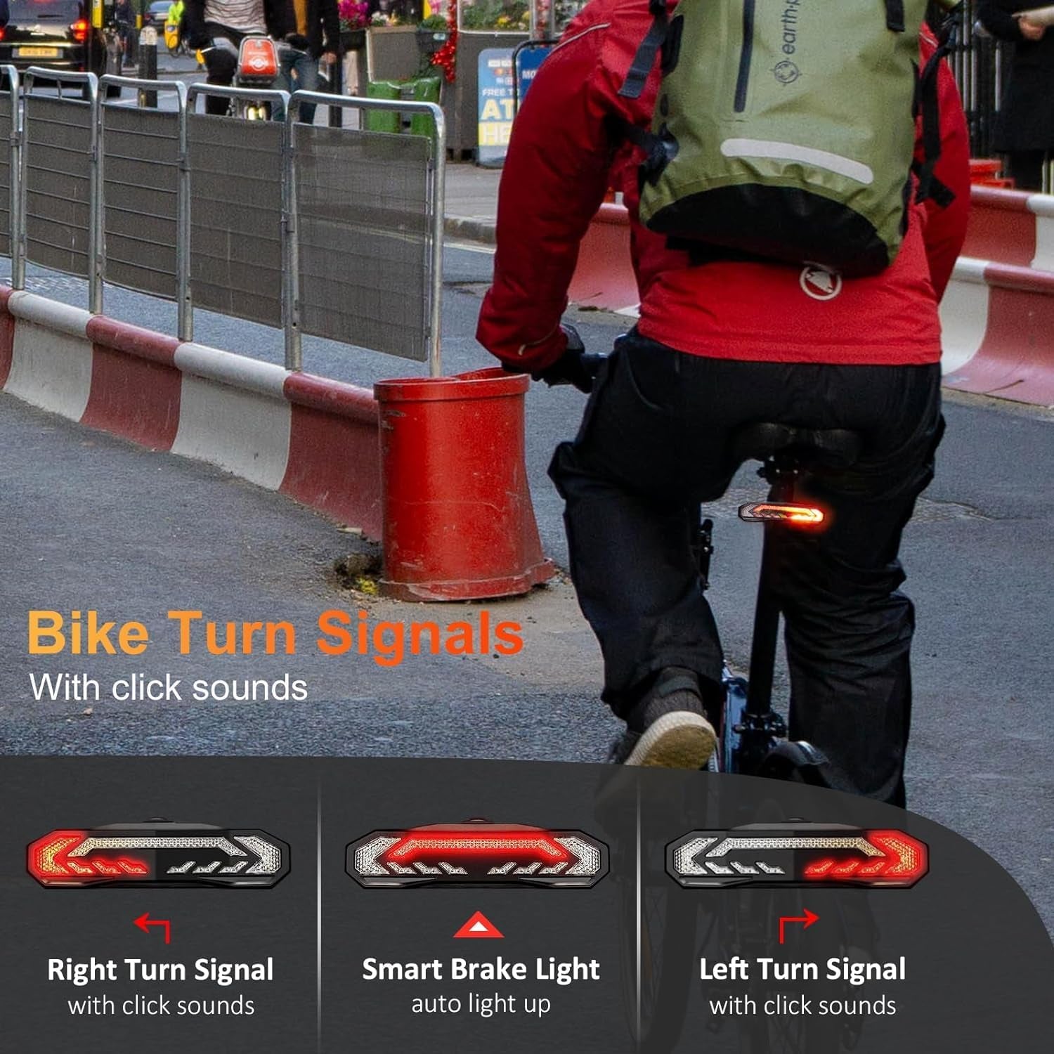 Bike Light Set with Bike Horn Alarm, Remote Control Bike Tail Light with Turn Signals and Brake Light Bike Alarm Horn, Bike Headlight for Night Riding, Rechargeable Rear and Front Bike Light
